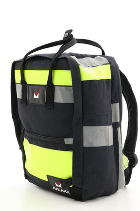 Laptop Rucksack schwarz gelb aus upgecycelter Feuerwehrkleidung 38x27x13cm