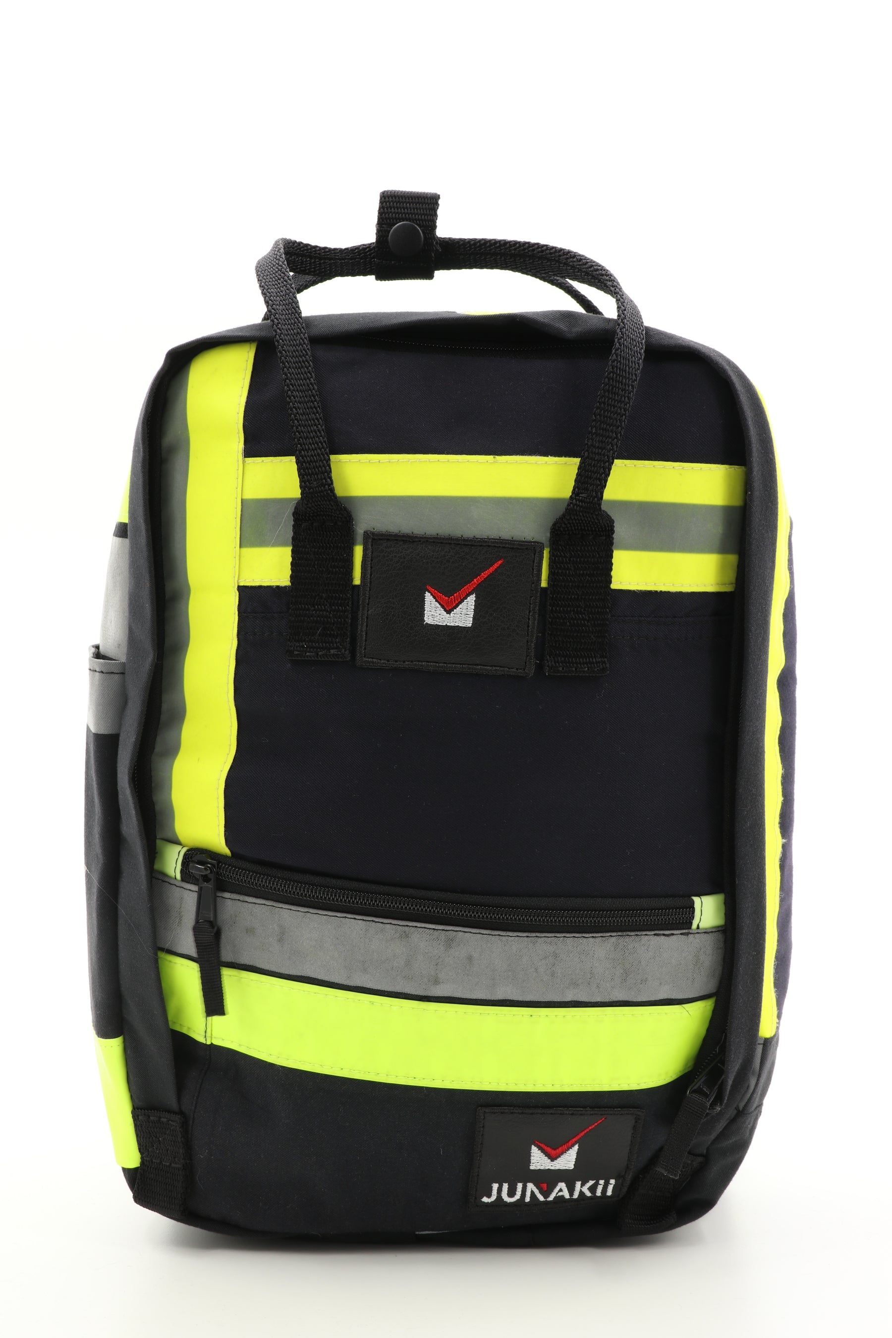 Laptop Rucksack schwarz gelb aus upgecycelter Feuerwehrkleidung 38x27x13cm