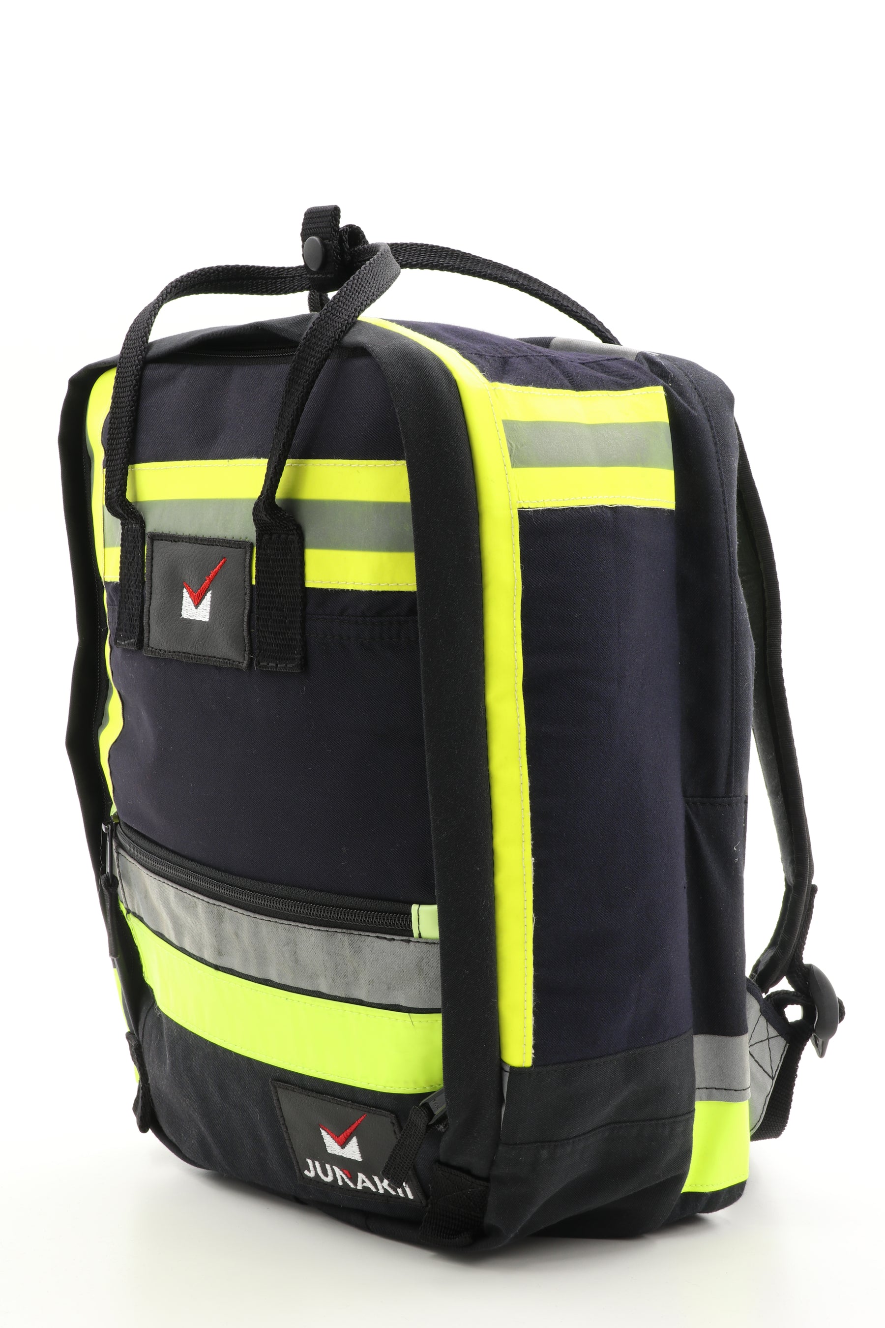 Laptop Rucksack schwarz gelb aus upgecycelter Feuerwehrkleidung 38x27x13cm