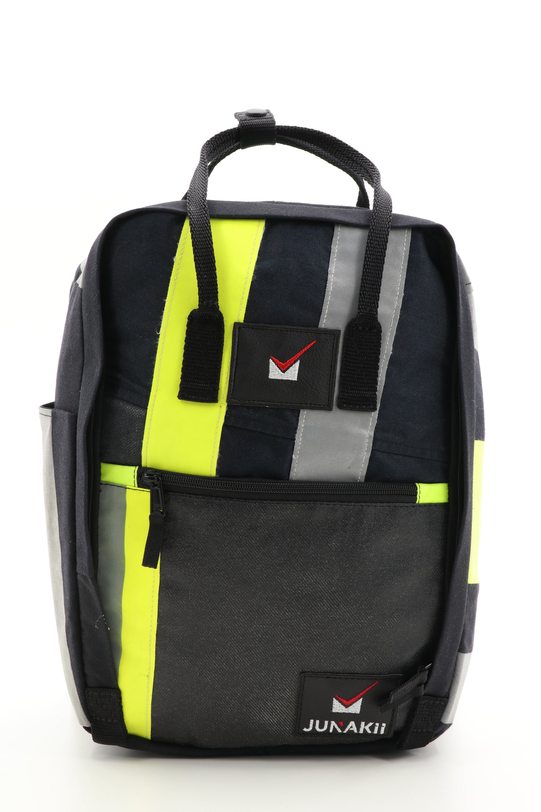 Laptop Rucksack schwarz gelb aus upgecycelter Feuerwehrkleidung 38x27x13cm
