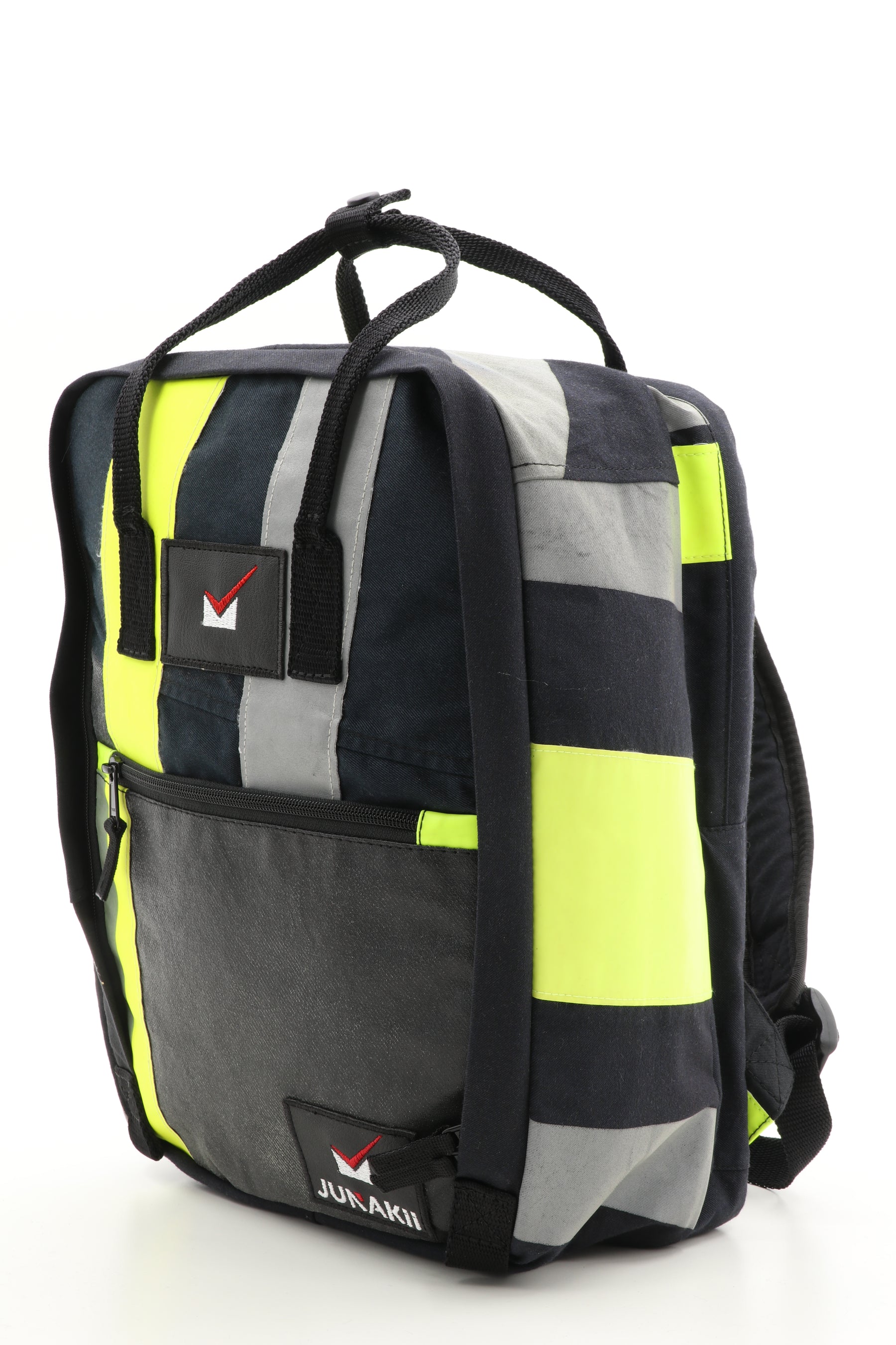 Laptop Rucksack schwarz gelb aus upgecycelter Feuerwehrkleidung 38x27x13cm