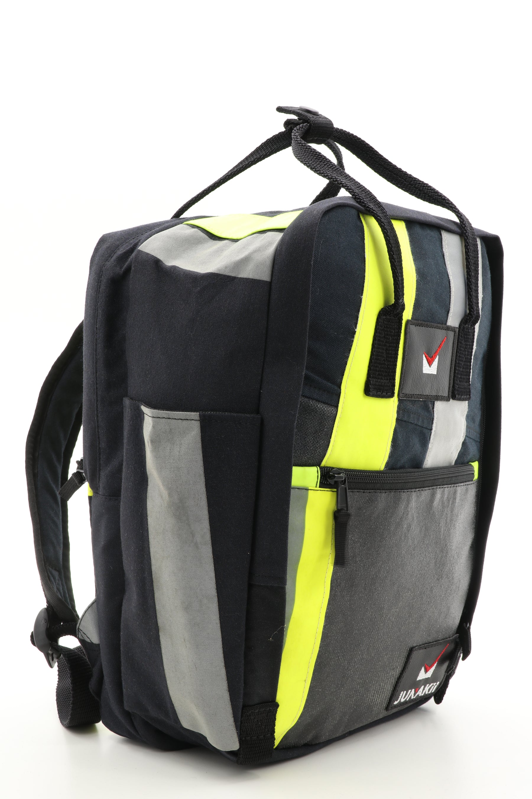 Laptop Rucksack schwarz gelb aus upgecycelter Feuerwehrkleidung 38x27x13cm