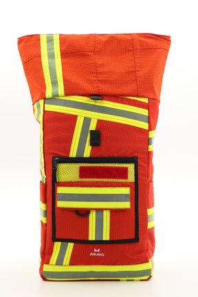 Rolltop Rucksack rot aus upgecycelter Feuerwehrkleidung 63x27x17cm