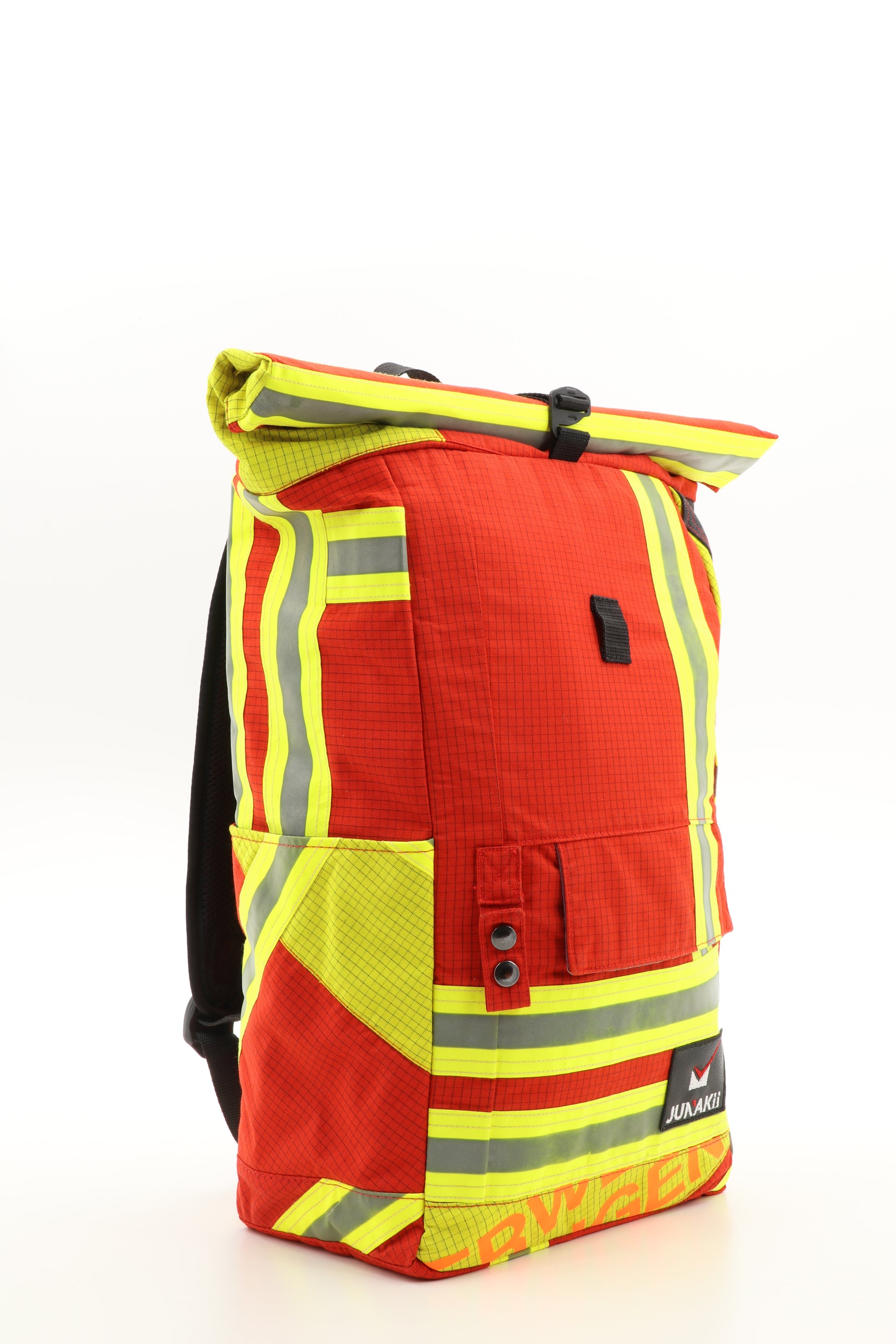 Rolltop Rucksack rot aus upgecycelter Feuerwehrkleidung 63x27x17cm