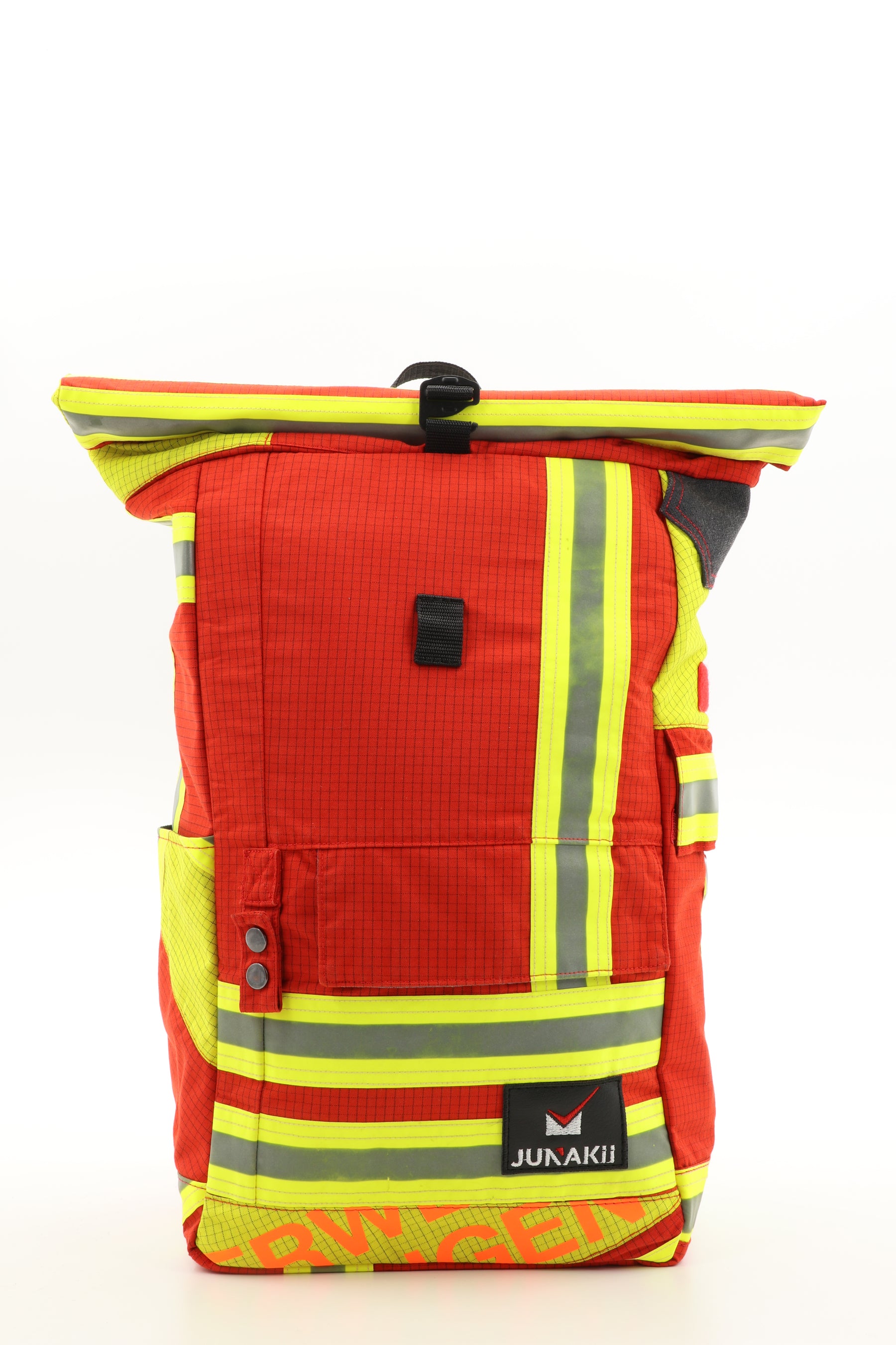 Rolltop Rucksack rot aus upgecycelter Feuerwehrkleidung 63x27x17cm