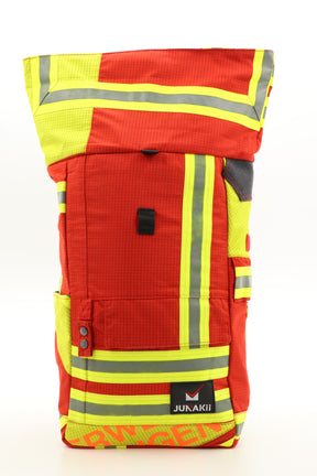 Rolltop Rucksack rot aus upgecycelter Feuerwehrkleidung 63x27x17cm
