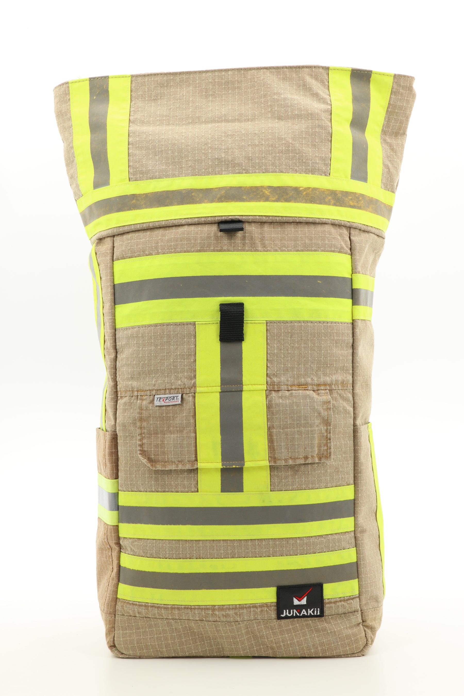 Rolltop Rucksack beige aus upgecycelter Feuerwehrkleidung 63x27x17cm