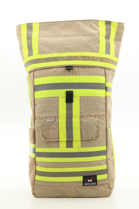 Rolltop Rucksack beige aus upgecycelter Feuerwehrkleidung 63x27x17cm
