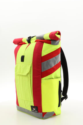 Rolltop Rucksack gelb aus upgecycelter Rettungsdienstkleidung 63x27x17cm