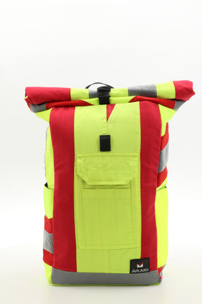 Rolltop Rucksack gelb aus upgecycelter Rettungsdienstkleidung 63x27x17cm