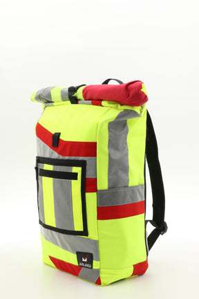Rolltop Rucksack gelb aus upgecycelter Rettungsdienstkleidung 63x27x17cm