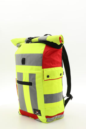 Rolltop Rucksack gelb aus upgecycelter Rettungsdienstkleidung 63x27x17cm