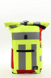 Rolltop Rucksack gelb aus upgecycelter Rettungsdienstkleidung 63x27x17cm