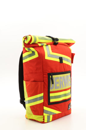 Rolltop Rucksack rot aus upgecycelter Feuerwehrkleidung 63x27x17cm