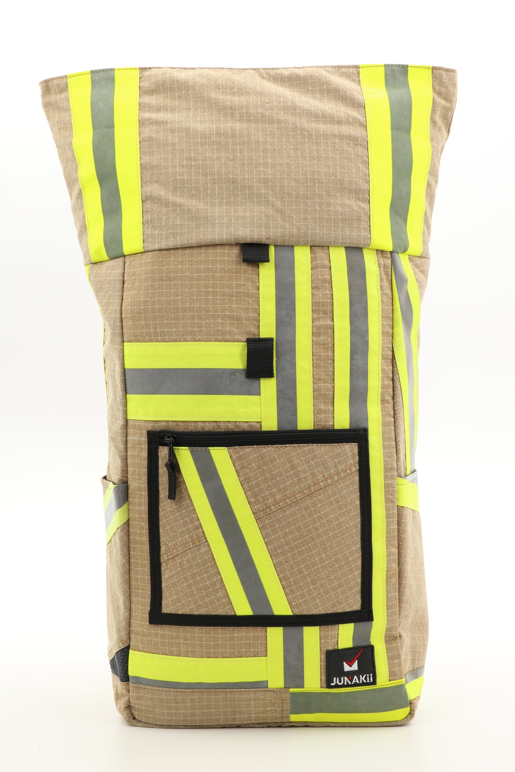Rolltop Rucksack beige aus upgecycelter Feuerwehrkleidung 63x27x17cm