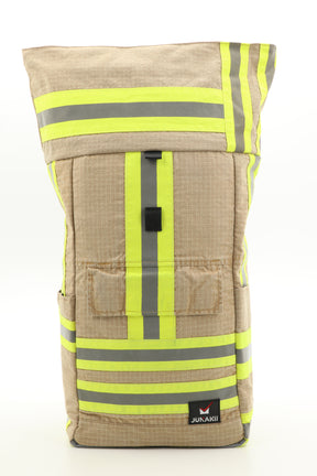 Rolltop Rucksack beige aus upgecycelter Feuerwehrkleidung 63x27x17cm